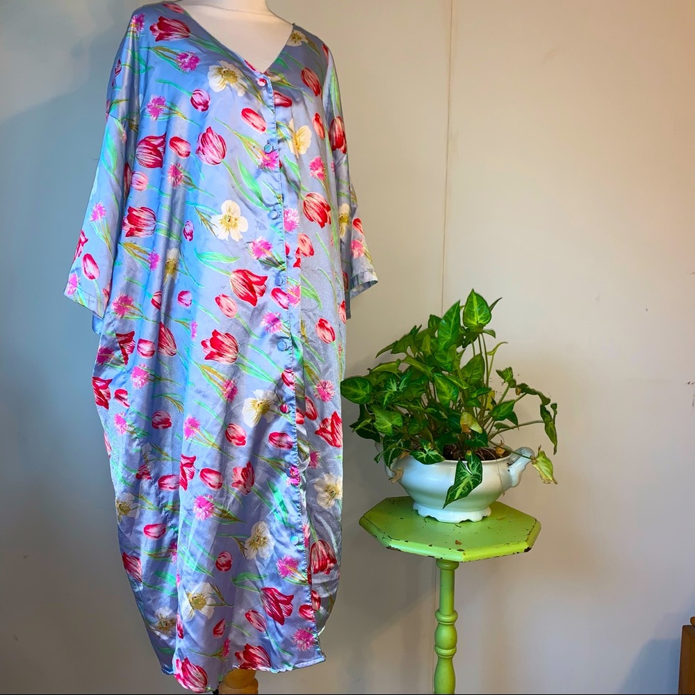 Vintage OS Floral Lingerie Intimates Gown Robe Dressing Gown Plus? Valentine’s!
